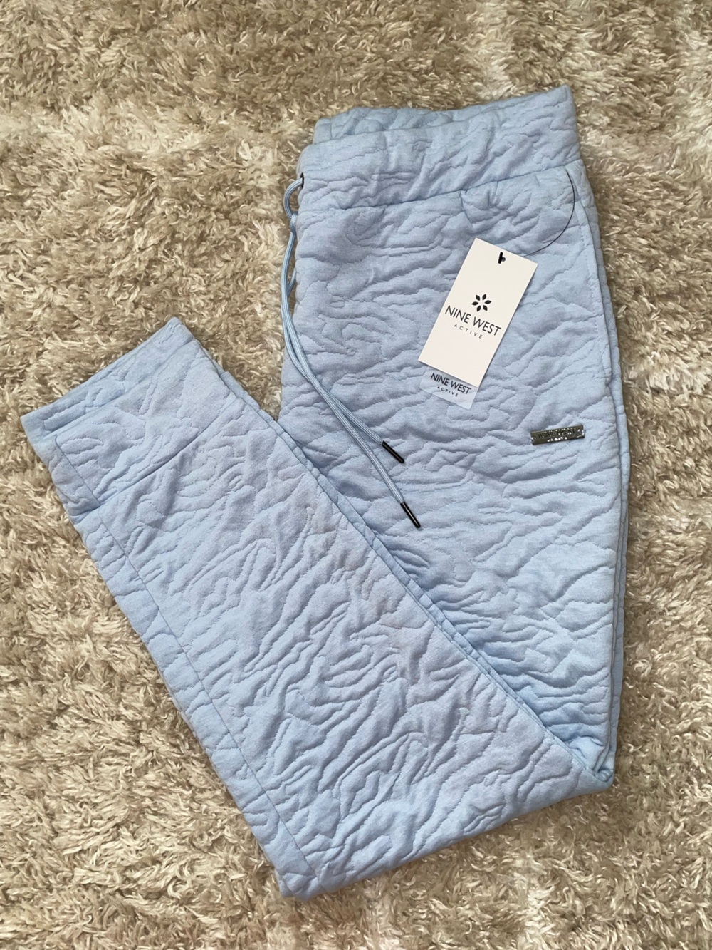 NWT Nine West Active Light Blue Quilted Joggers. Size L.